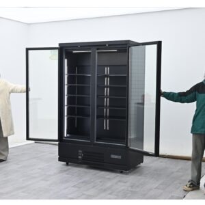 Commercial 3 Door Black Aluminum Frame LC Glass Door Beverage Display Showcase Supermarket Chiller Refrigerator RFQ Q&A