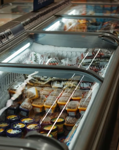 food in supermarket refrigerator