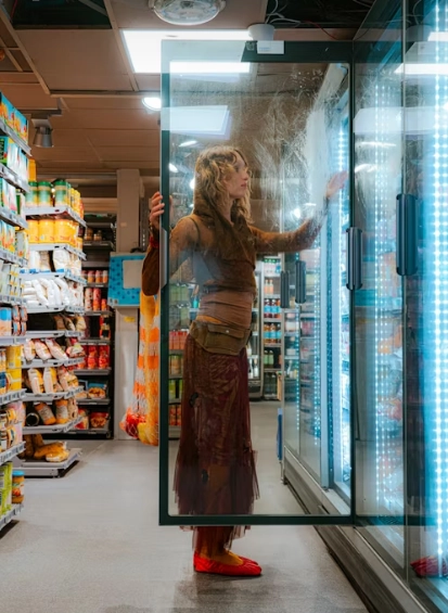 woman takes the items from the refrigerator