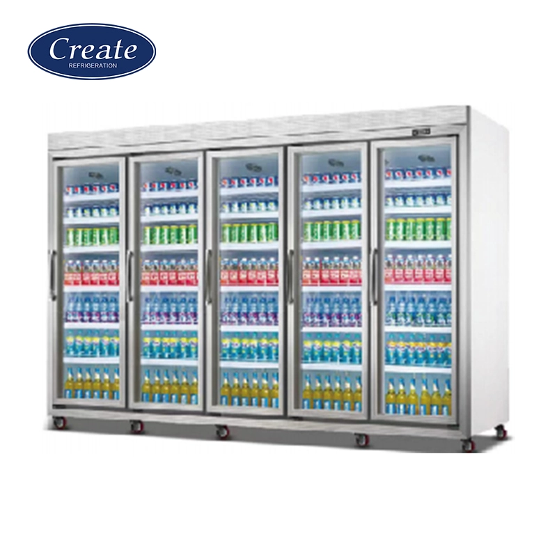 5 Doors Glass Door Beverage Fridge