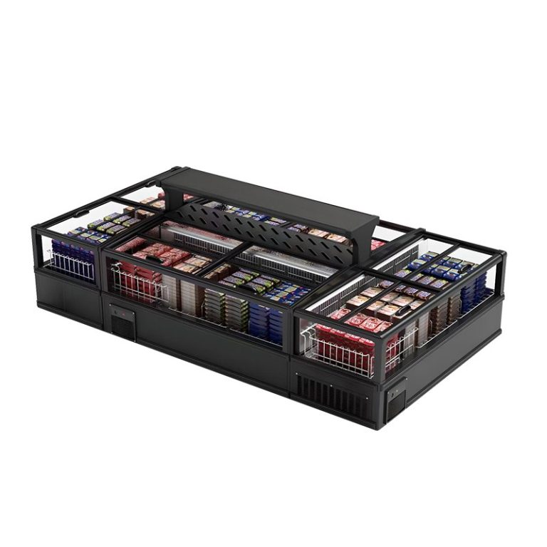 Supermarket Glass Door Open Top Combined For Frozen Food Chest Deep Meat Display Island Fridge Freezer