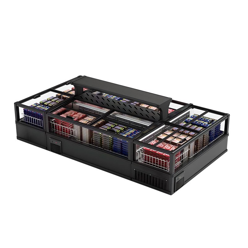 Supermarket Glass Door Open Top Combined For Frozen Food Chest Deep Meat Display Island Fridge Freezer
