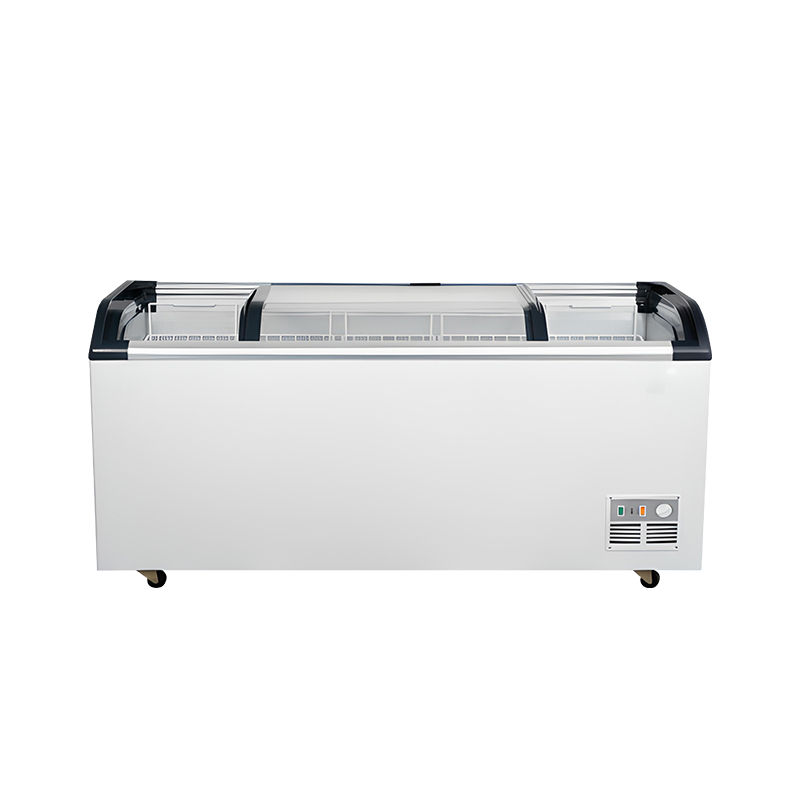 Commercial Supermarket Factory Sale Arc Sliding Door Deep Ultra Low Chest Bulk Ice Cream Display Showcase Freezer
