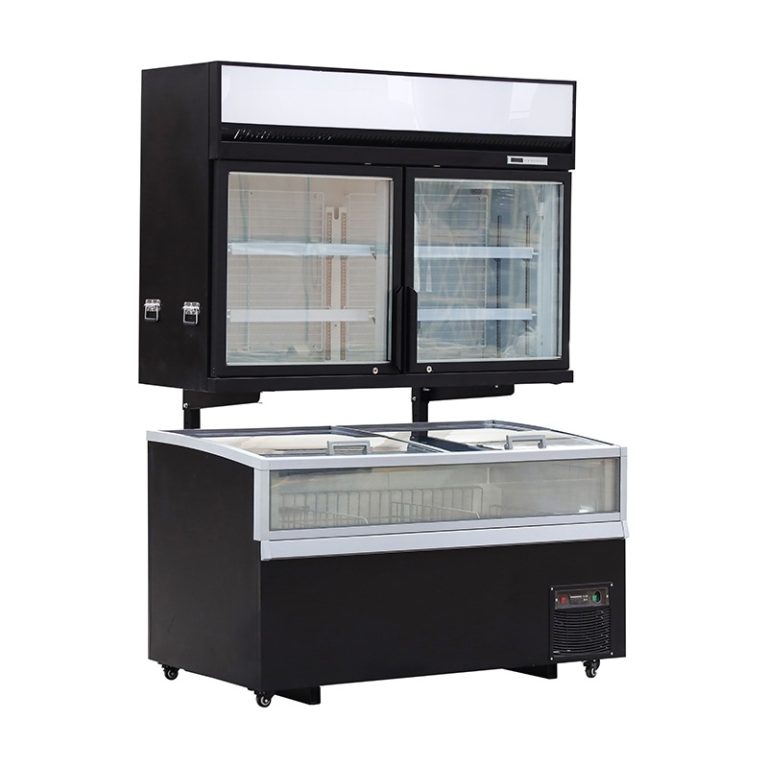 Supermarket Double Temeprature Frozen Food Sliding Glass Door Aht Static Cooling Wall Combi Island Chest Display Freezer Chiller