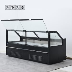 Commercial Square Glass Deli Display Case Supermarket Meat Charcuterie Serve Over Counter Showcase Refrigerator