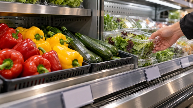 Vegetable Display Chiller Shelf Angles and Facings插图 Vegetable display chiller shelf layout